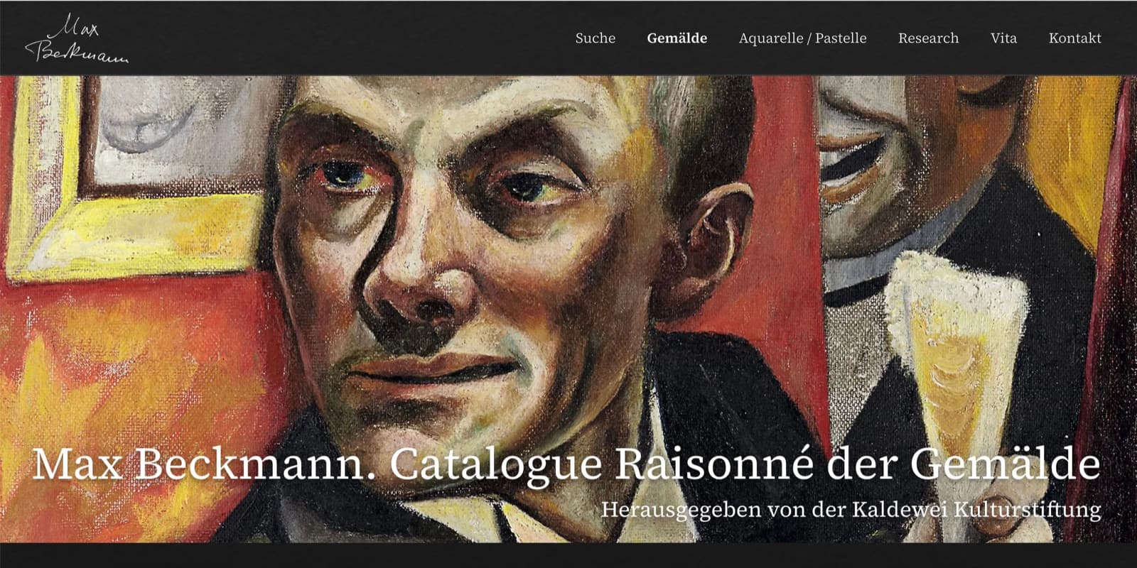 Startseite des digitalen Catalogue Raisonné mit einem Selbstbildnis Max Beckmanns