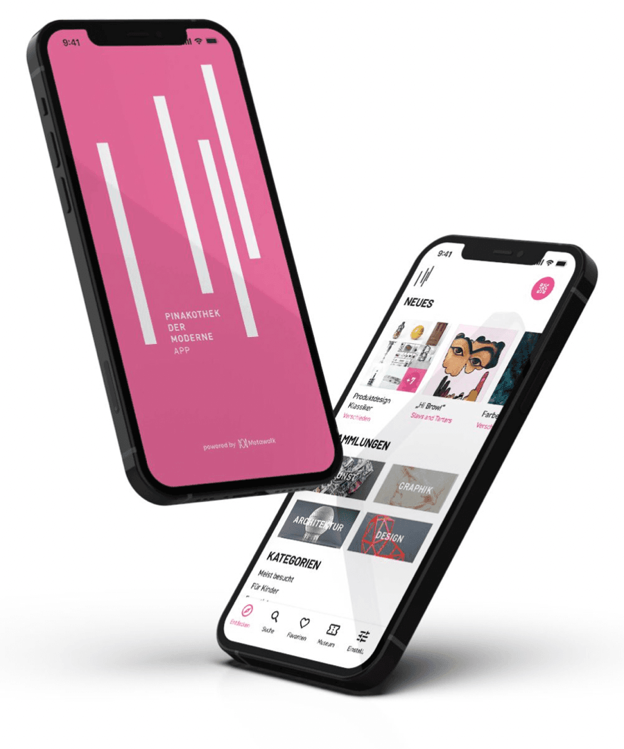 Zwei Smartphones mit der Sammlungs-App der Pinakothek der Moderne